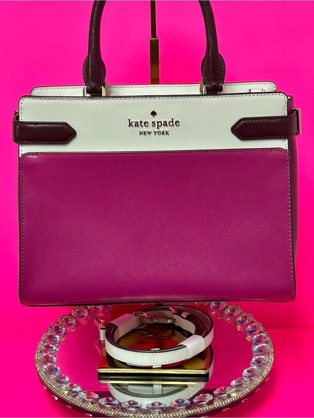 kate spade Two-Tone Magenta & White Leather Satchel